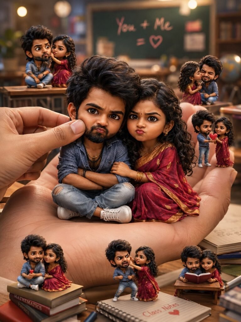 Romantic Miniature Couple in Hand | AI Generated Chibi Art