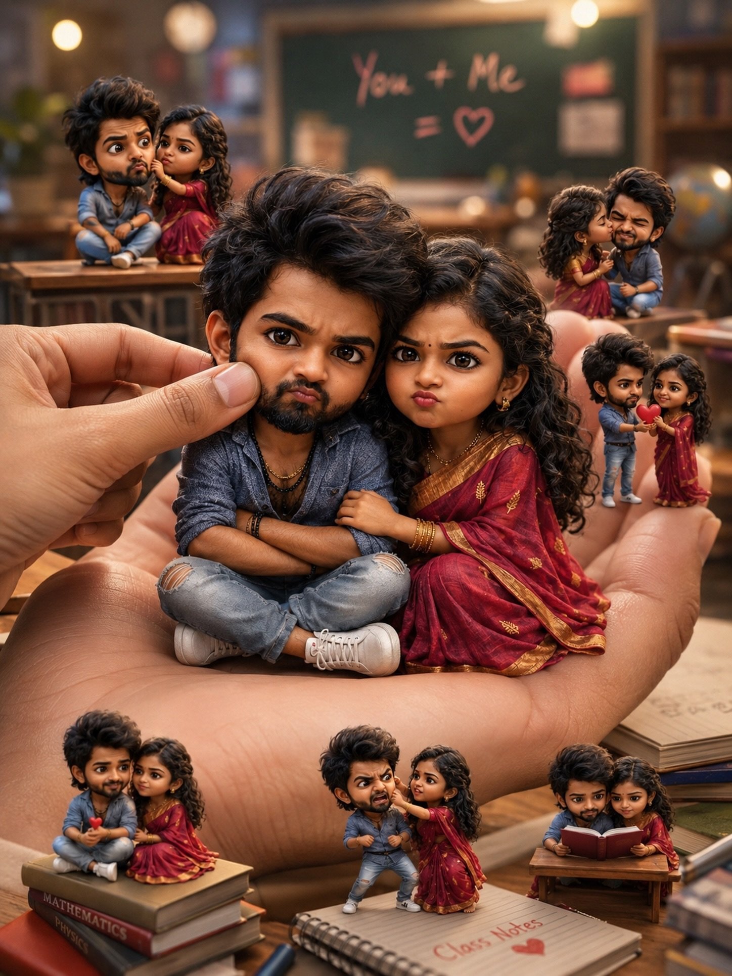 Romantic Miniature Couple in Hand | AI Generated Chibi Art