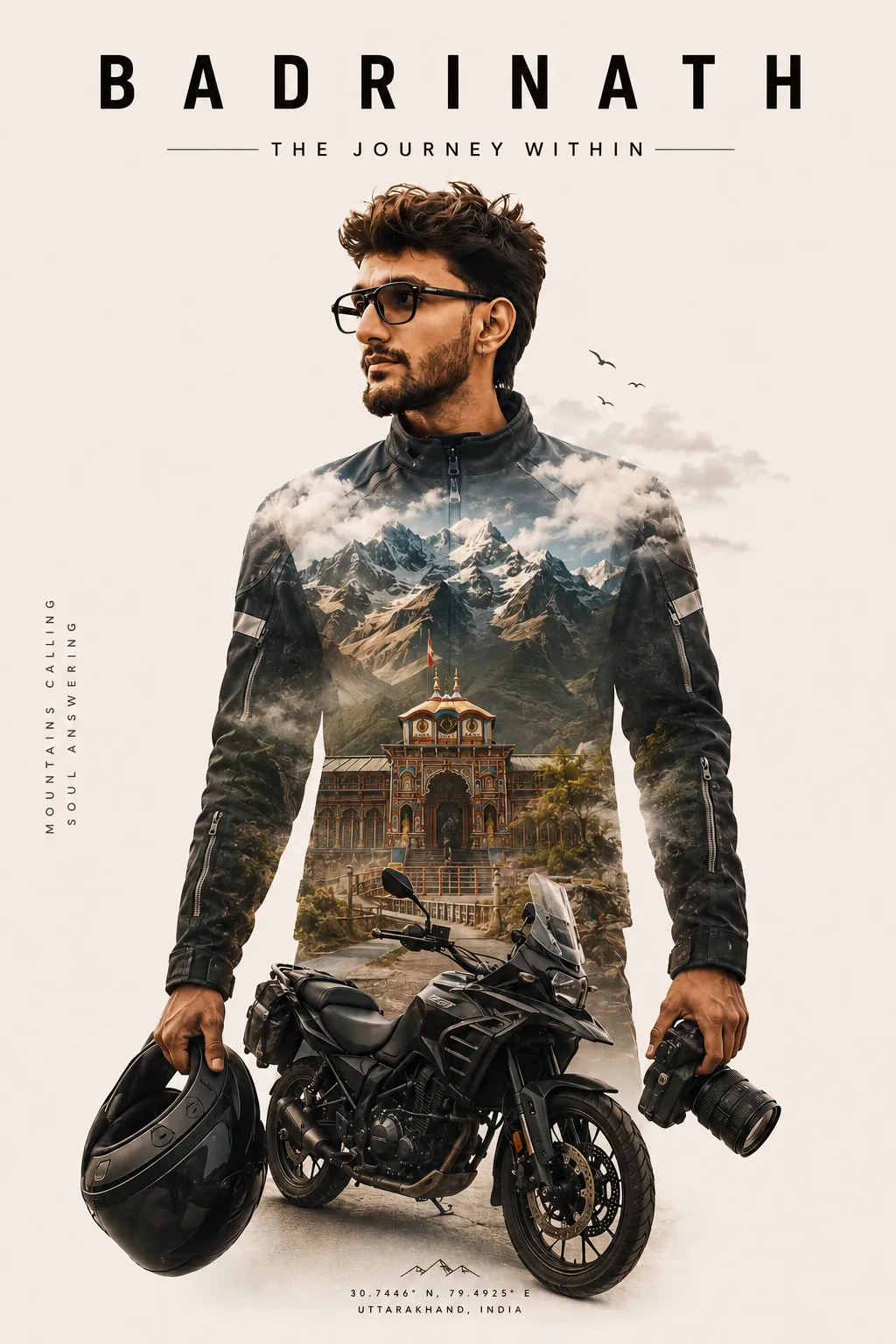 Minimalist Double Exposure Badrinath Travel Poster Prompt | AI PROMPT