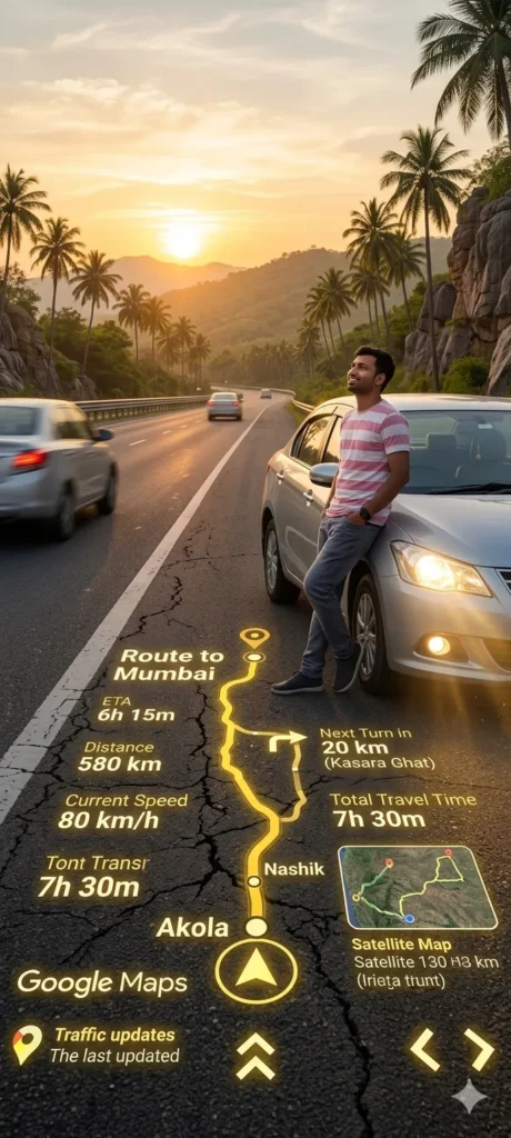Cinematic AR Google Maps Road Trip Prompt Akola to Mumbai | AI PROMPT