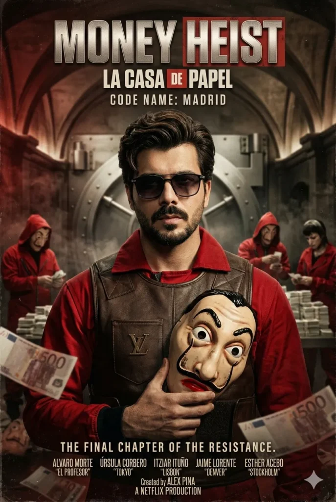 Money Heist Style Cinematic Heist Leader Poster | AI Prompt