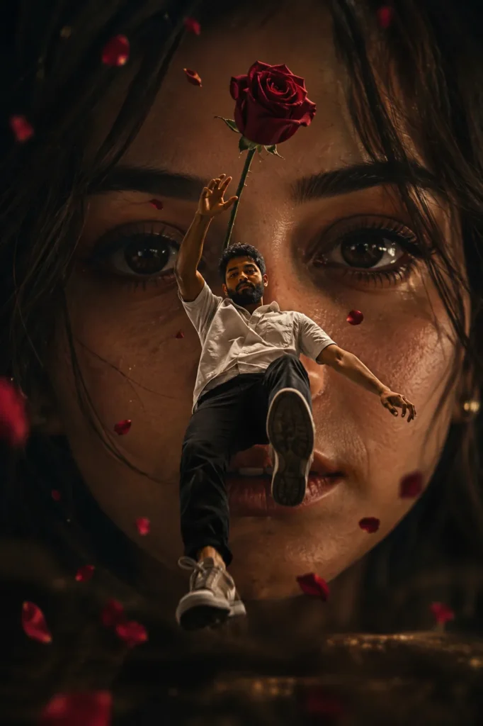 Falling Into Her Gaze Romantic Movie Poster | AI Prompt