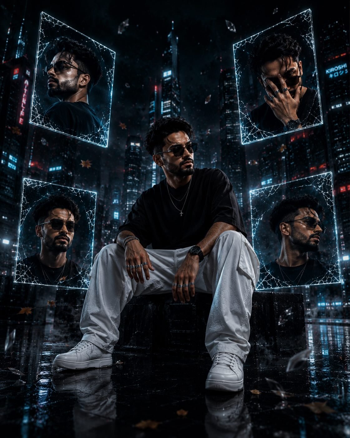 Cyberpunk Holographic Portrait Collage | AI Prompt