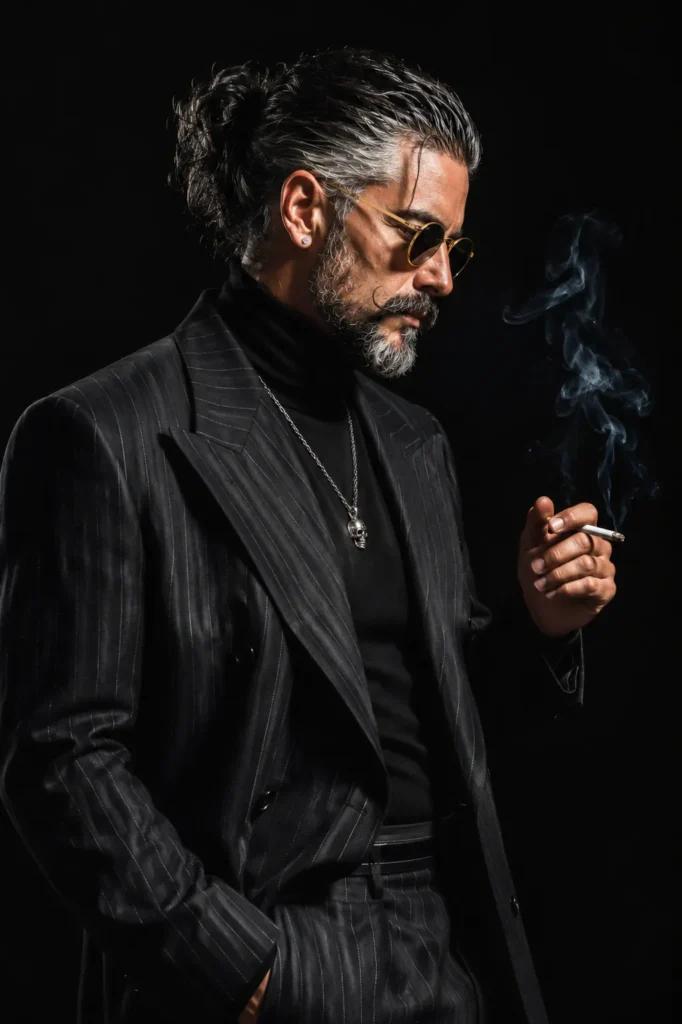 Neo-Noir Mafia Fashion Portrait | AI Prompt