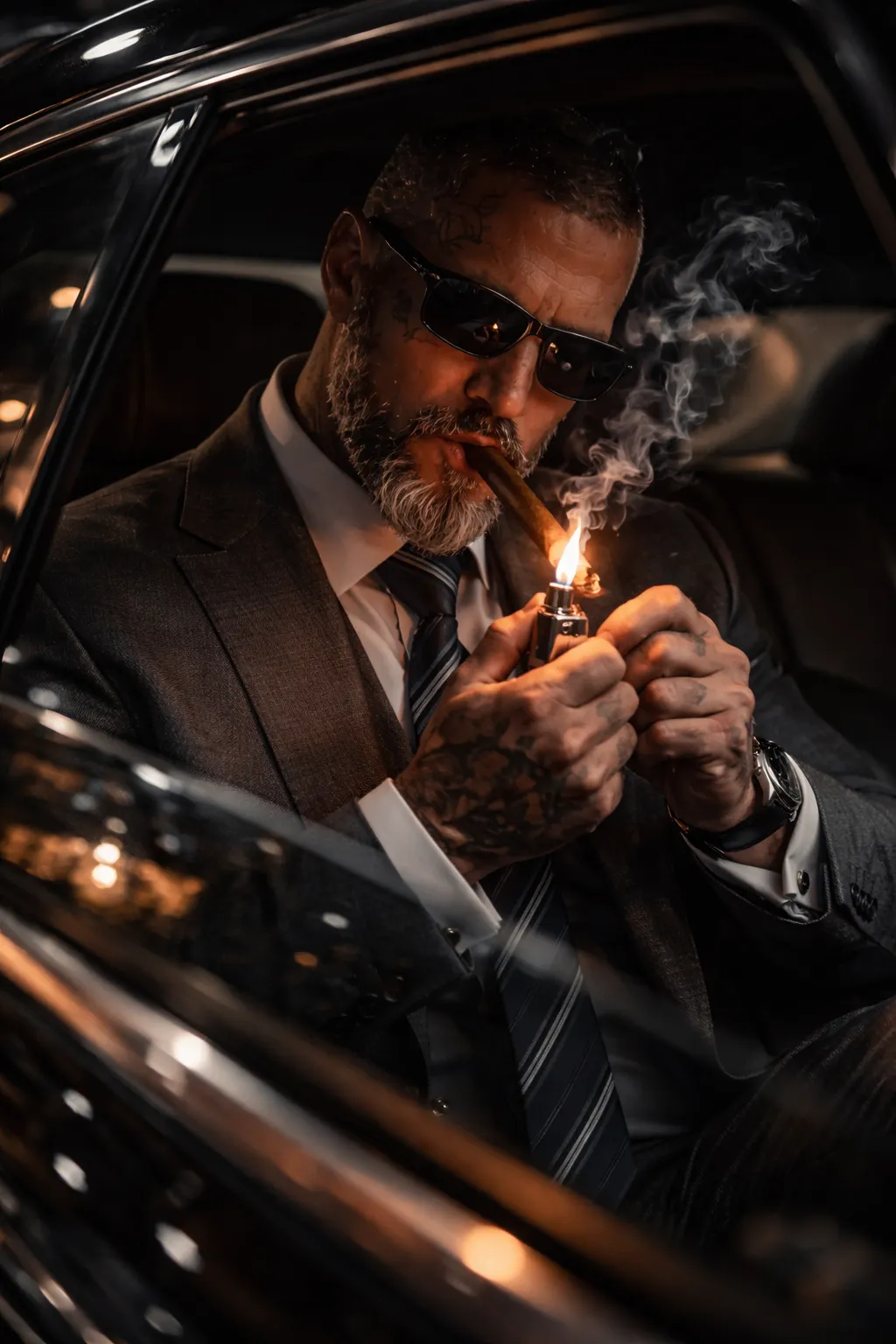 Luxury Cigar Mafia Car Portrait | AI Prompt
