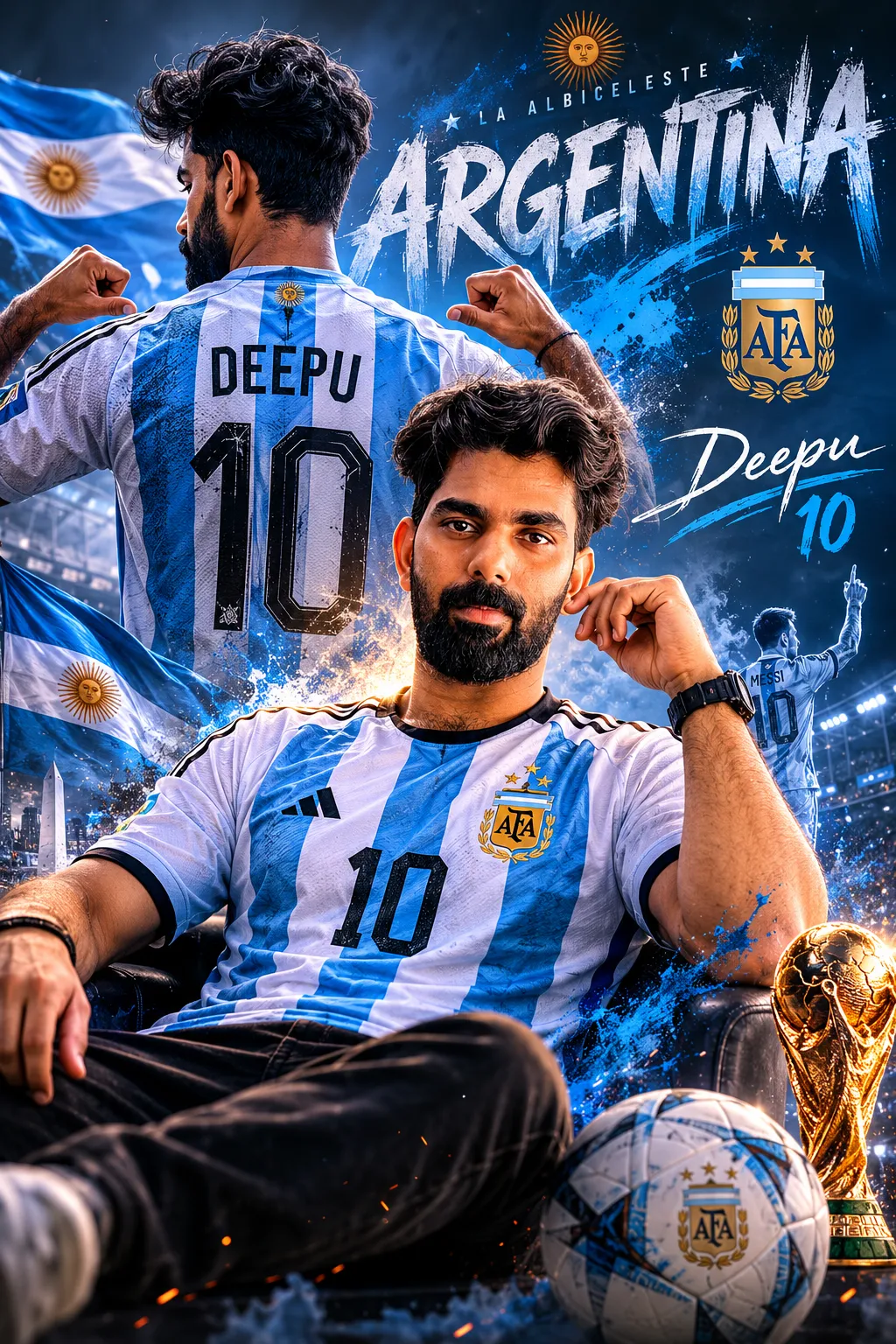 Argentina No. 10 Double Exposure Football Poster | AI Prompt