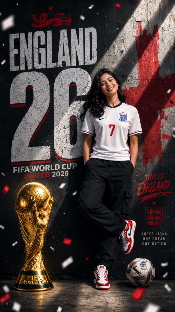 England 2026 Football Poster | Ultra Realistic Sports Advertising Design
