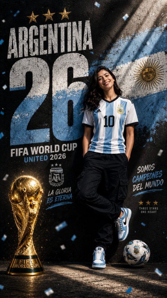 Argentina 2026 Football Poster | Ultra Realistic World Cup Sports Ad 9:16